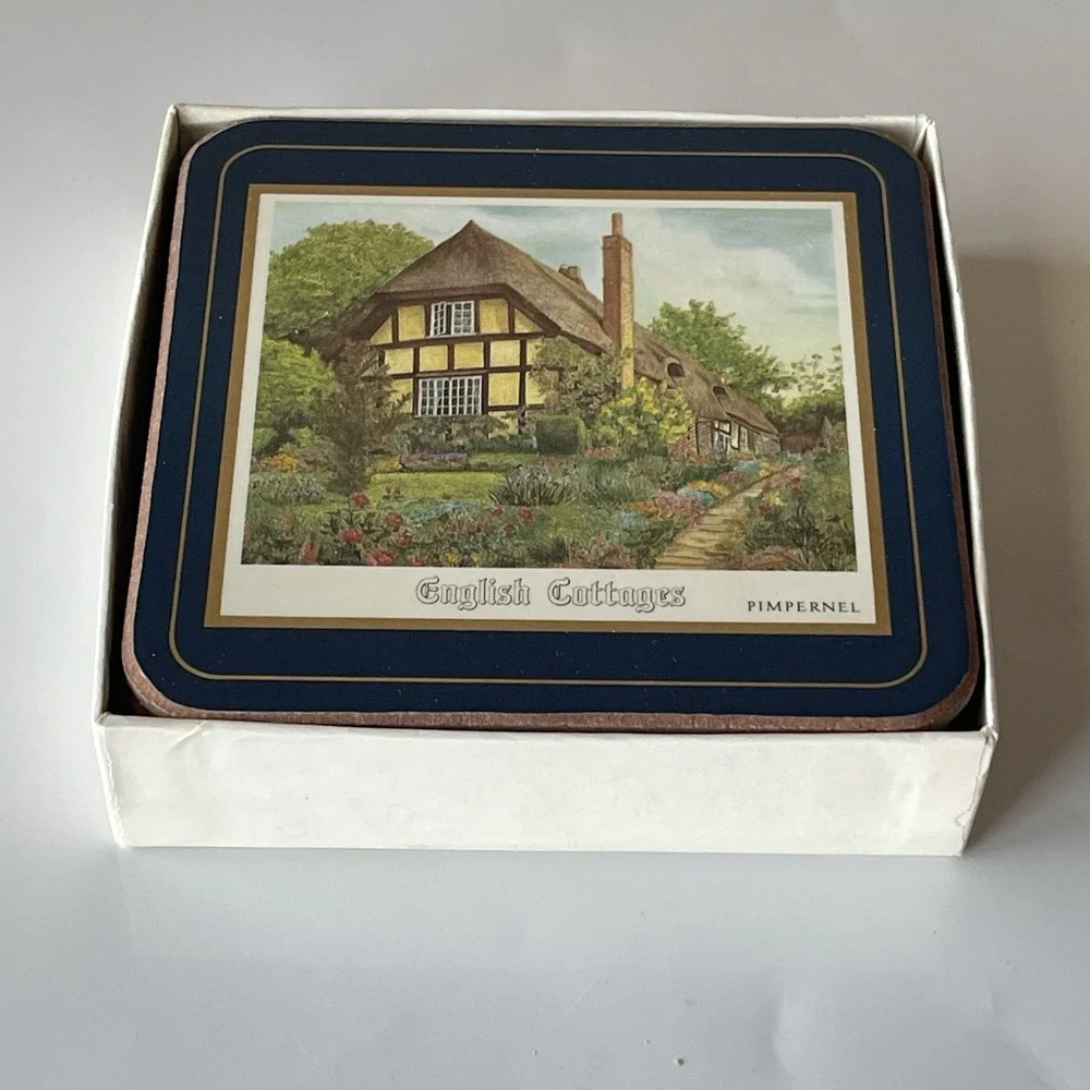 Vintage Pimpernel English Cottages Coaster Set of 6 Cork Backed Made In England
